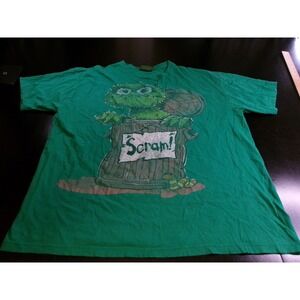Vintage Sesame Street Oscar The Grouch T-Shirt Green Scram! Graphic Men's Large